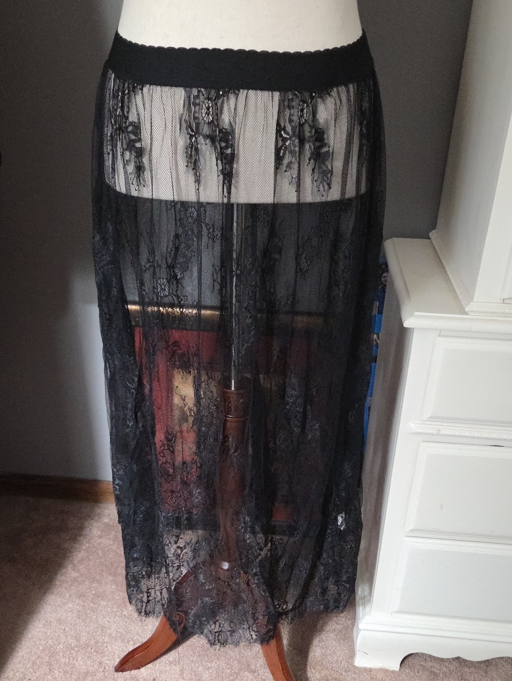 SHEIN Black Sheer Lace Maxi Skirt